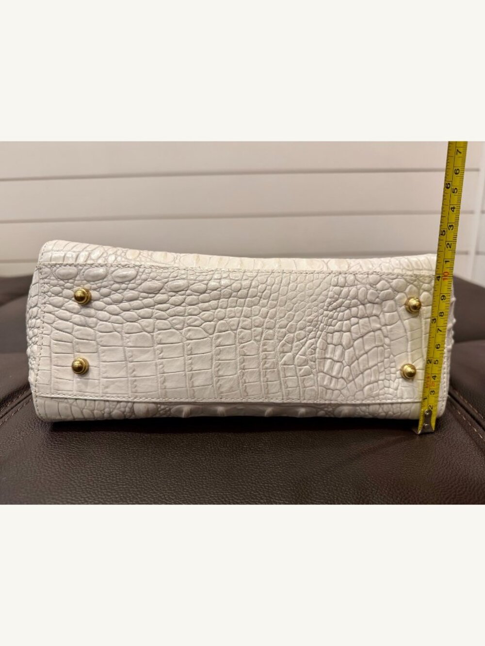 Brahmin White Croc Embossed Leather & Woven Straw Satchel Shoulder Bag - Picture 13 of 16